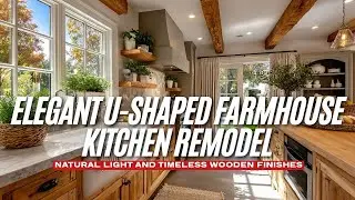 Elegant U Shaped Farmhouse Kitchen Remodel with Natural Light and Timeless Wooden Finishes