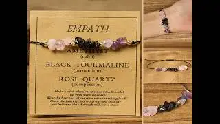 BUDDHA STONES AMETHYST BLACK TOURMALINE ROSE QUARTZ EMPATH CARD ROPE BRACELET