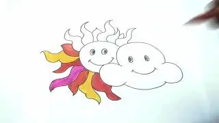 Draw Sun and Cloud | Drawing for Children | Summer Coloring Pages