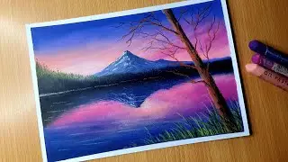 Oil Pastel Nature Drawing for Beginners / SERENE LAKE / Oil Pastel Landscape Scenery Drawing
