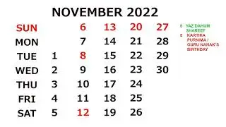 Calendar November 2022
