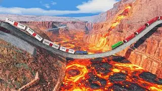 Train vs Giant U Track Lava Crashes - Train vs Cars & Rails | BeamNG.Drive