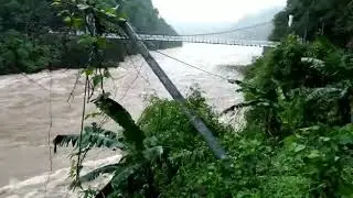 Wah Umngot raging towards Bangladesh via Dawki after an incessant rainfall.