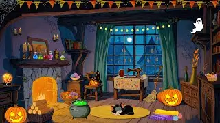 Quiet Halloween Night in Grandma&rsquo;s 1930s Cozy Cottage With Vintage Old Jazz and Crackling Fireplace