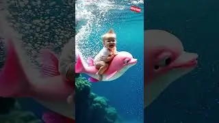 Cutest Baby Riding The Pink Dolphin  😂 😍 😂 #shorts #cute #babylaughing #funnybabyvideos