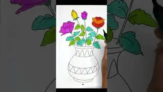 Flower Pot Painting For Kids | Paint With Chikki | Flower Pot Colouring For Preschool Kids #shorts