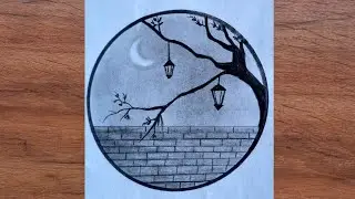 Easy Circle drawing || Easy circle drawing for beginners || Moonlight scenery in circle drawing