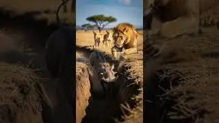 😂 Warthog vs Lion Funny Moments Escape Artist Skills #animals #wildlife #safari