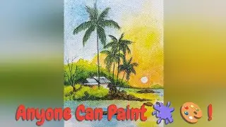 Easy Acrylic Landscape Painting Tutorial | Sunset Village Scenery 
