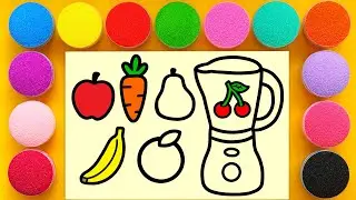 Sand Painting a Blender Mixer Toy Fruits & Vegetables | Easy Drawing & Coloring for Kids, Toddlers
