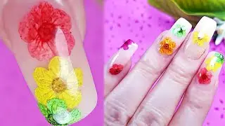 POLYGEL Nail Art with REAL DRIED FLOWERS - DIY Pressed Flower Nails