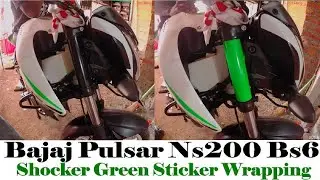 bajaj pulsar ns 200 bs6 bike front shocker  green colour sticker wrapping