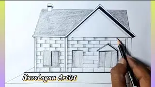 How to Draw a Simple House in 1 Point Perspective//House drawing for beginners