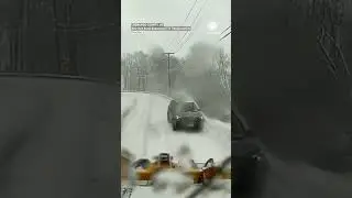 Car Slams Into Snow Plow &mdash; Winter Driving Warning