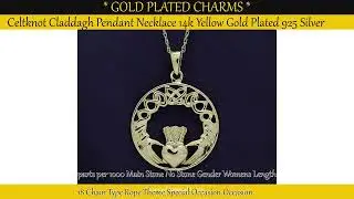 Celtknot Claddagh Pendant Necklace 14k Yellow Gold Plated 925 Silver