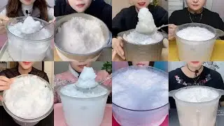 ONLY BITES🔷WHITE SHAVED ICE EATING || SOFT CRUNCHY ICE BITES COMPILATION🧊