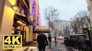 Прогулка по Москве в снегопад в 4K. Неглинная улица, Трубная площадь, Петровский и Страстной бульвар