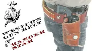 Western Leather Gun Belt Ranger Star with 3D bullet loops handmade