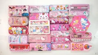 cute unicorn stationery collection ✏️ geometry, hello kitty, pencil box, sharpener, eraser, pouch 