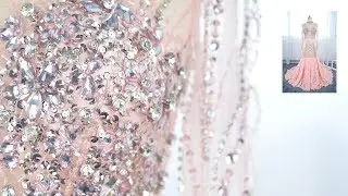 Crystal Beaded High-neck Long Sleeve 3D Rose Pink Prom Dress 1X070
