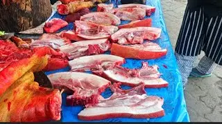 Unique Meat & Fish Cutting channel is live from Harmoti Pork Market, Northeast, Assam India 