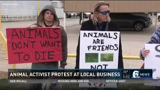 Animal activist protect at local business