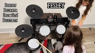 Fesley FED150W Electric Drum Set | Perfect for Beginner Drummers with Mesh Pads, Bluetooth & MIDI!