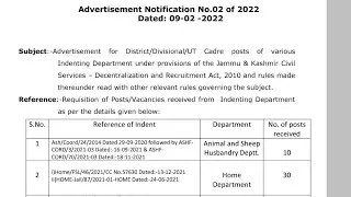 JKSSB ADV NO 2 OF 2022 | POSTS - JUNIOR ASSISTANT, ASSISTANT SCIENTIFIC OFFICER, DRIVER AND MORE