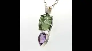 Genuine Czech Moldavite & Amethyst Pendant