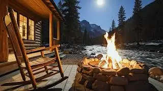 Forest Cabin 🌲 Firelight & Flowing River Sounds Relax and Sleep soundly.