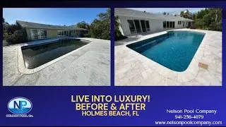 Total Pool Transformation! Stunning Makeover w Royal Beige Leather Marble & Aqua Blue Pebble Finish