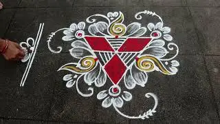 Navratri Special Sanku Rangoli | 5x3 Dots Small Muggulu | Navratri Kolam Designs With Side Borders