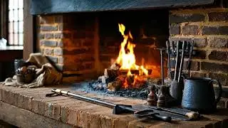 Vintage Brick Fireplace with Rustic Cooking Tools