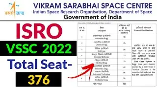 कुल सीट- 376 💯 ISRO विक्रम साराभाई स्पेस सेन्टर 2022 | VSSC Apprentice 2022 | ISRO VSSC Apprentice