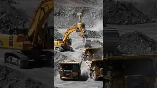 Perfect Teamwork: Giant Excavator Loading Two Haul Trucks! 🤝