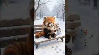 Уютный зимний момент: детеныш красной панды и горячий шоколад❄️☕🐾