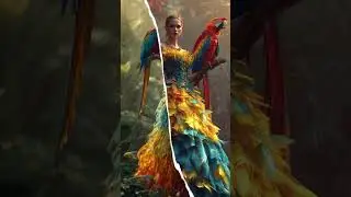 Macaw Feathers Inspired Gown #FashionArt #FeatherGown #TropicalElegance #HighFashion #EditorialStyle