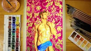 🎨 Watercolor Time-lapse - Relaxing Painting| Male Figure with Golden Background - EP 273 #zakpopart