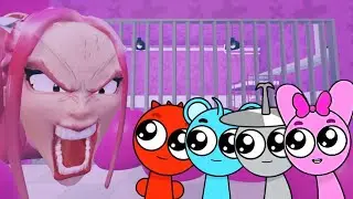 Sprunki Baby Raddy & Sky & Clukr & Pinki Played Hungry Kpop Demon Hunter Worm Prison Obby in ROBLOX 