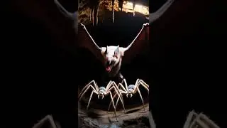 Terrifying Battle: Giant Bat vs. Spiders in a Cave
