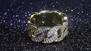 14K Gold Iced Out Cuban Link Ring