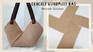 Tas Rajut Lembaran Motif Kincir Angin - Crochet Bag Windmill Tutorial (Subtitle)