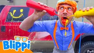 Car Wash with Blippi | Washing the Big Red Truck and Monster Trucks! | Blippi Toys