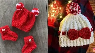 Granny square floral colorful Christmas accessory idea/Crochet red & white hat baby boys & girl idea