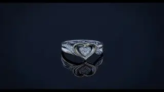 Two Tone Micro Pave CZ Double Heart Ring Gold Plated Sterling Silver