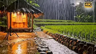 Sleeping in a Rice Field Hut during Heavy Storm (Rain on Thatch, Stone & Wood)