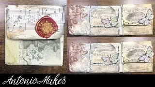 Vintage folio tea bag holder diy| shabby chic pockets junk journal Mixed media tutorial vintage