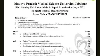 MPMSU 2022 BSc Nursing 3rd Year Mental Health Nursing Question Paper | PYQ | Solved