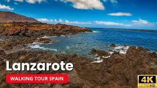 Walking Lanzarote Volcanic Beach | 4K Virtual Tour by the Ocean Rocks