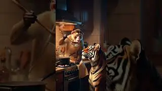 #tiger and monkey cooking food #entertainment #viral #video
